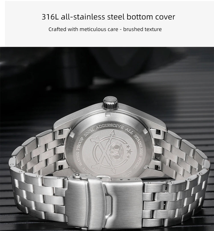 ADDIESDIVE Classic Men's watch Sapphire Automatic 8215 Stainless Steel Pilot watch Leather Luminous 200m Diving Dress Watch New