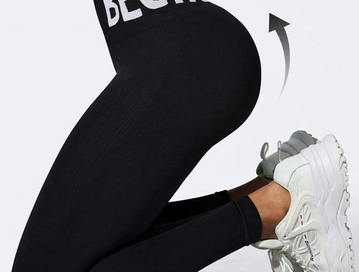 European and American Seamless Yoga Leggings with Waistband Lettering, Butt-Lifting, Quick-Dry Women's Breathable Tights for Pea PlatiNum