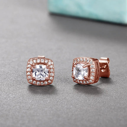 ZAKOL Classic White Square CZ Orecchini Della Stud Per Le Donne Squisite Rotondo Cubic Zirconia Cristallo Orecchini Regalo platinumshop