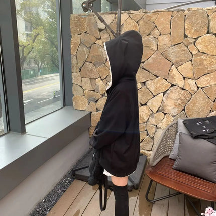 Zipper Hoodie Gothic Cartoon Kawaii Cat Ear Y2k Jacket Zip Up Thin Coat Spring Autumn Cute Core 2000s Clothes Fall Sweatshirts