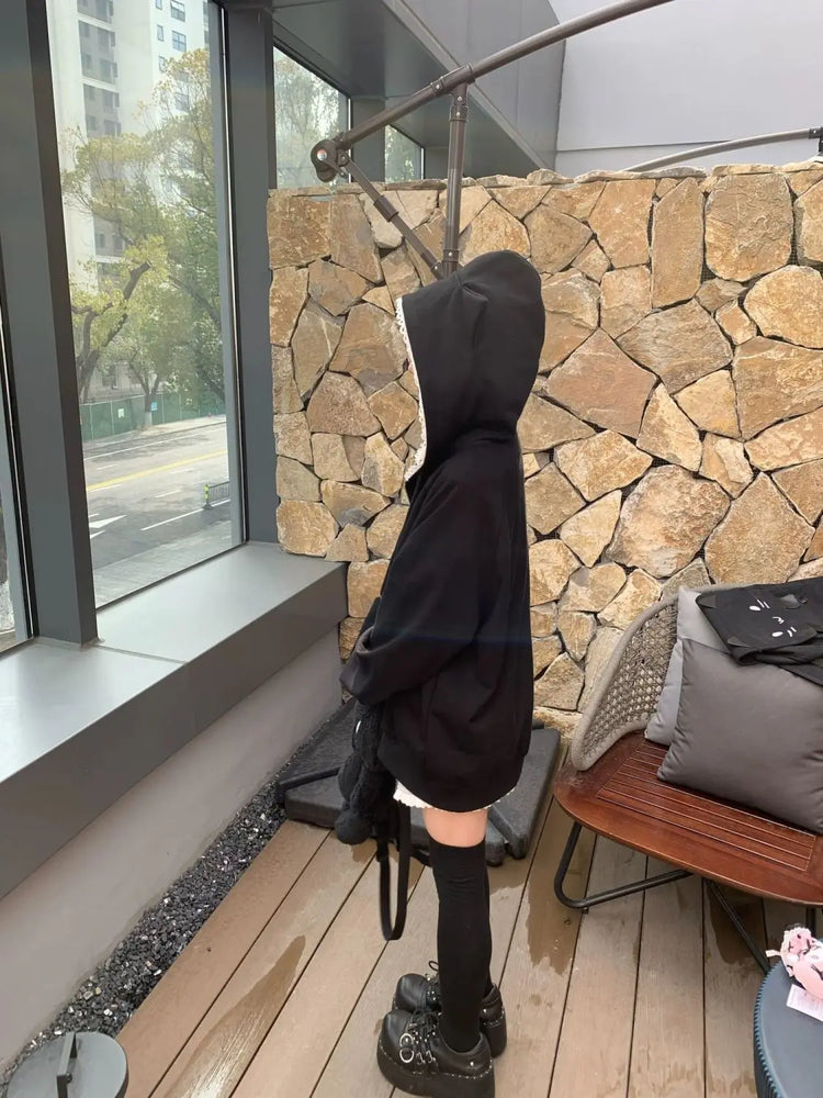 Zipper Hoodie Gothic Cartoon Kawaii Cat Ear Y2k Jacket Zip Up Thin Coat Spring Autumn Cute Core 2000s Clothes Fall Sweatshirts