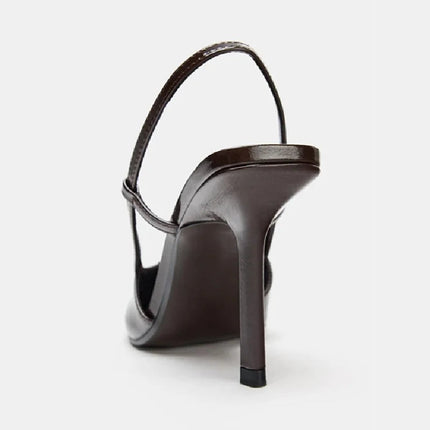 2026 Fashion Metal Decoration Stiletto Pumps Women Luxury Patent Leather Pointed Toe High Heels Sexy Slingback Designer Shoes PlatiNum