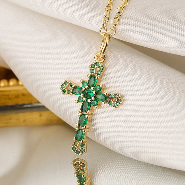 Fashion Female Cross Pendants Dropshipping Gold Color AAA CZ Stone Cross Pendant Necklace Jewelry For Men/Women Wholesale PlatiNum