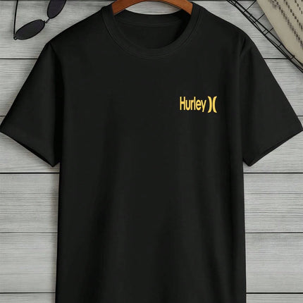Hurley basic short-sleeved T-shirt with fashionable print, 220g men's T-shirt new summer collection sports pure cotton printed short-sleeved