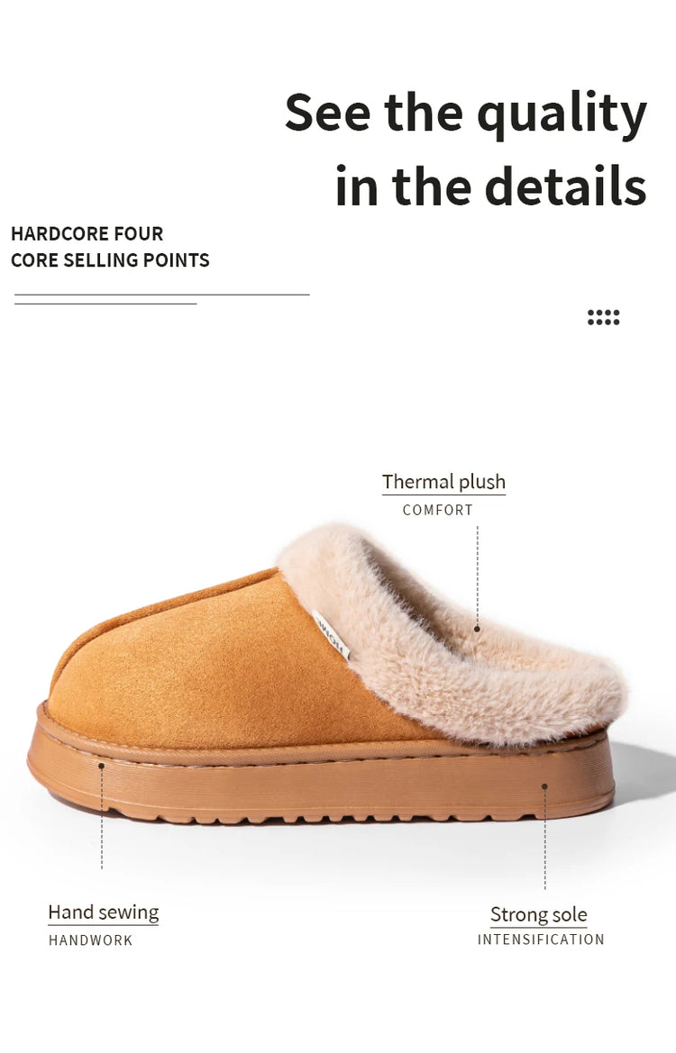 Men's Winter Plush Slippers, Thick Sole Closed-Toe, Warm Sherpa Lining, Non-Slip Indoor/Outdoor Home Shoes for Couples