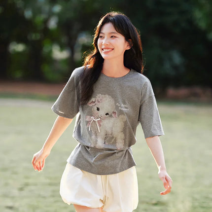 T-shirt lunga Semir con fiocco da donna, vestibilità ampia in cotone, nuova collezione estiva 2025, top grafico carino per ragazze adolescenti