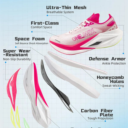 ONEMIX Nuove Scarpe da Corsa Professionali Marathon con Piastra in Carbonio a Tutta Lunghezza, Supporto Stabile e Assorbimento degli Urti, Ultra Leggere PlatiNum