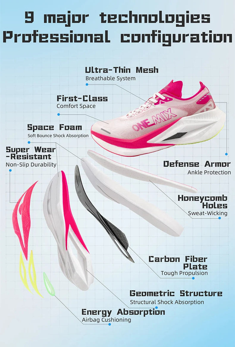 ONEMIX Nuove Scarpe da Corsa Professionali Marathon con Piastra in Carbonio a Tutta Lunghezza, Supporto Stabile e Assorbimento degli Urti, Ultra Leggere PlatiNum