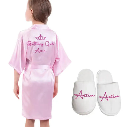 Personalizza Nome Data Ragazza di fiori Kimono Vestaglie Accappatoi da sposa Pigiama Abito per bambini + cintura Camicia da notte Brial Party Kid Robe platinumshop
