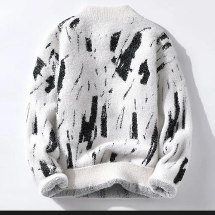 Men Round Neck Pullovers Long Sleeve Jumpers Print Knitted Sweater Slight Strech Regular Casual Simple Thick Winter 2025