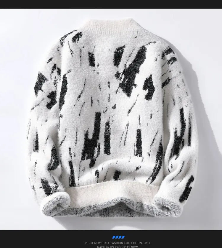 Men Round Neck Pullovers Long Sleeve Jumpers Print Knitted Sweater Slight Strech Regular Casual Simple Thick Winter 2025