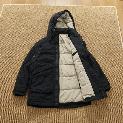Piumino cargo imbottito in piuma d'anatra di media lunghezza retrò americano nuovo inverno con cappuccio Trench oversize spesso alla moda da uomo