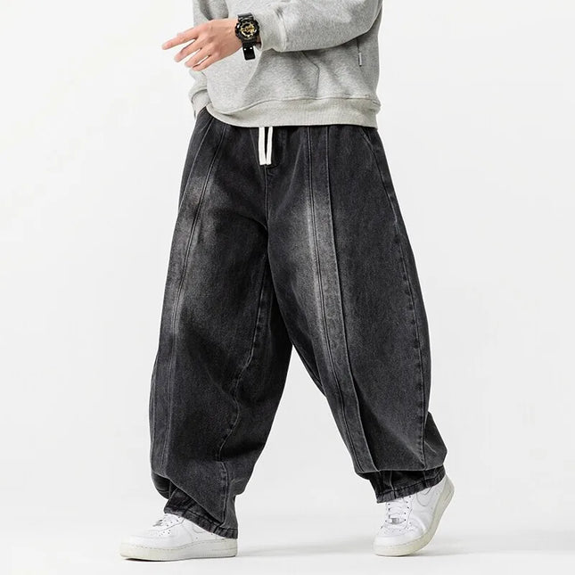 2025 Neue Herren-Vintage-Haremshose weite Denim-Hip-Hop-Hose für Herren lockere gerade Jeans Übergröße Mode-Hose mit elastischem Bund