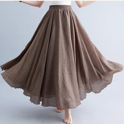 nuove gonne lunghe in cotone di lino da donna 2020 gonne lunghe a pieghe in vita elastica spiaggia Boho gonne estive vintage Faldas Saia
