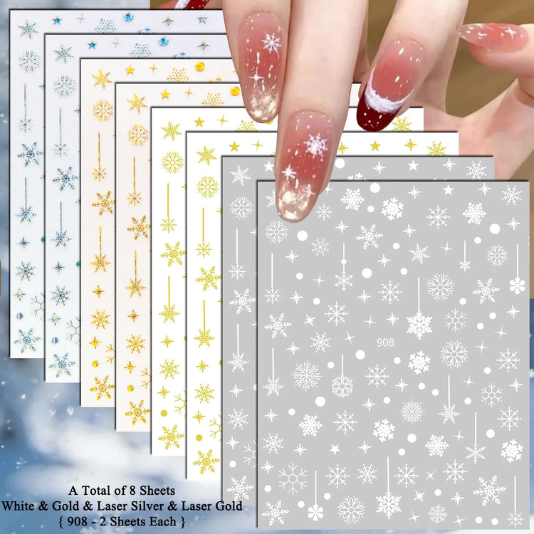4 to 24 Sheets Xmas Snowflake Gold Silver Blue Holographic Self-Adhesive Winter Christmas Decor DIY Manicure Nail Art Stickers