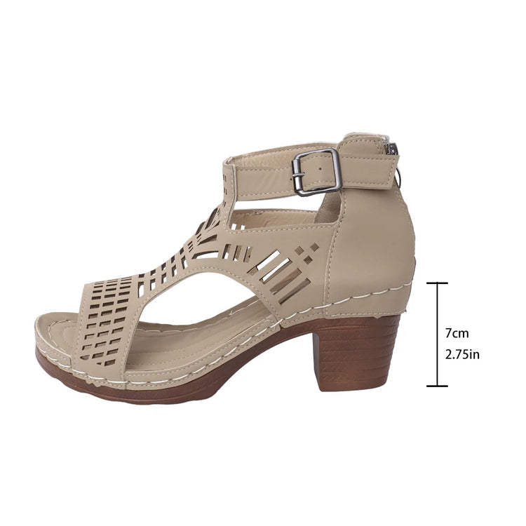 Sandali da Donna 2026 Nuovi Sandali con Tacco Spesso Estivi Traspiranti Scavati Sandali da Donna con Tacco Alto Retrò Stile Romano