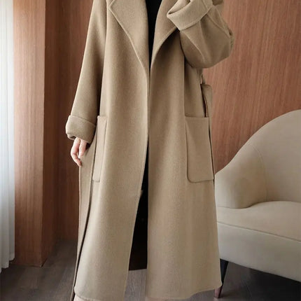 100% Wool Coat Women's Wear 2026 Autumn/Winter Fashion Temperament Double sided Cashmere Coats with Belt Elegant Long Overcoat