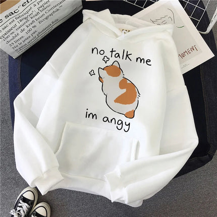 Funny Cute Cat Sweatshirt for Women Aesthetic Y2k 90s Hoodies Harajuku Graphic Pullovers 2000s Ulzzang Gothic Streetwear Female