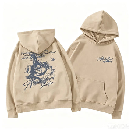 Letter Rose Print Hoodie Men Women Outdoor Street Sports Casual Fashion Trend Long-sleeve Sweatshirt Autumn Winter Top Clothes