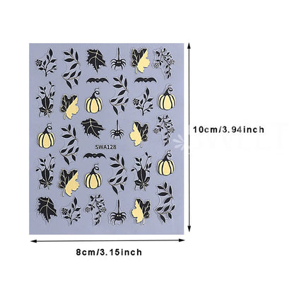 3pcs Autumn Nail Art Stickers Decal Golden Pumpkin Ghost Spider 3D Adhesive Slider for Halloween Thanksgiving Day Manicure Decor