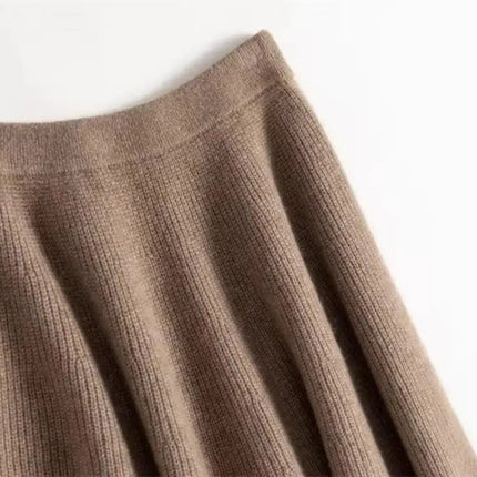 100% Pure Cashmere Over-The-Knee Mid-Length Knitted Skirt for Women, Autumn and Winter, 100% Pure Cashmere High-Waisted Slimming Base Umbrella Skirt, Thick for Commuting PlatiNum