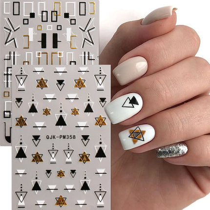 2/4pcs Simple Geometric Line Nail Art Stickers, Metallic Lines, Stars, Letter Design, 3D Stickers, DIY, Holiday Gifts, Y2K