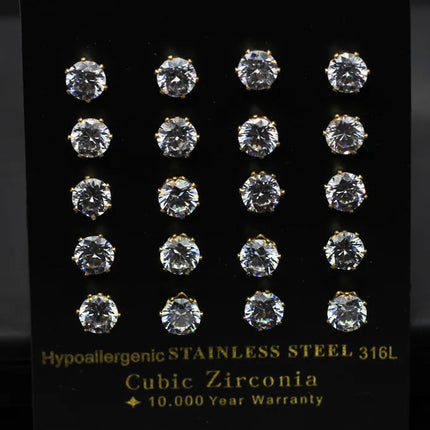 LUXUSTEEL 10 paia/set 3-10mm Orecchini in cristallo bianco trasparente per donna uomo Acciaio inossidabile Zircone CZ Piercing all'orecchio all'ingrosso platinumshop