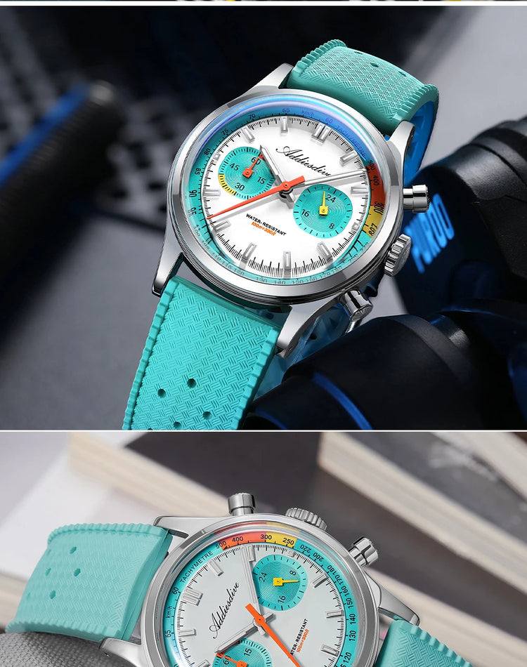ADDIESDIVE reloj Men Watch 0S21 Chronograph 10Bar Waterproof 38mm AD2549 Fluorocarbon Rubber BGW9 Super Luminous Quartz Watch
