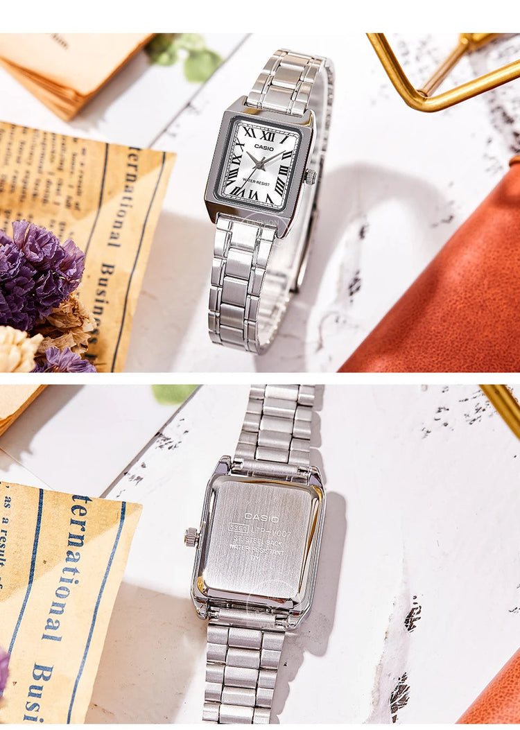 Orologio Casio da donna set di lusso delle migliori marche Orologio da donna al quarzo impermeabile 30 m Forma tonneau Acciaio inossidabile Ste reloj mujer LTP-V007D- platinumshop