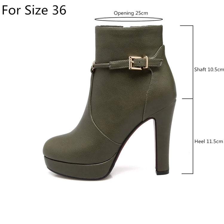 Brand Ankle Boots For Women Platform Fashion Elegant High Heel Short Boot Large Size Zipper Autumn Winter Black Green Shoes Lady