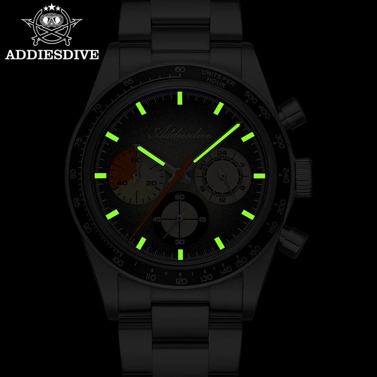 ADDIESDIVE 37mm Men's Luxury Watch 100m Water Resistance K1 Bubble Mirror Glass C3 Luminous Men's Stainless Steel Quartz Watch