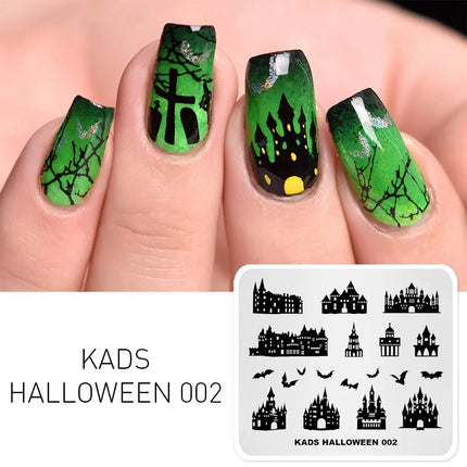 KADS Halloween Nail Stamping Plates skull Pumpkin Bat Template Stencils Nail Art Stamp Image Plate Manicure Nail Print Tool