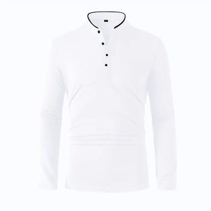 2025 New Men's Casual and Fashionable Solid Color Long Sleeve Stand-Up Collar T-Shirt Versatile and Comfortable Summer Top