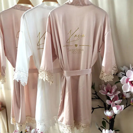 Indumenti da notte estivi personalizzati in pizzo Sposa e damigella d'onore Abito da sposa Abito personalizzato Champagne Kimono Accappatoio in seta Abito da notte in raso