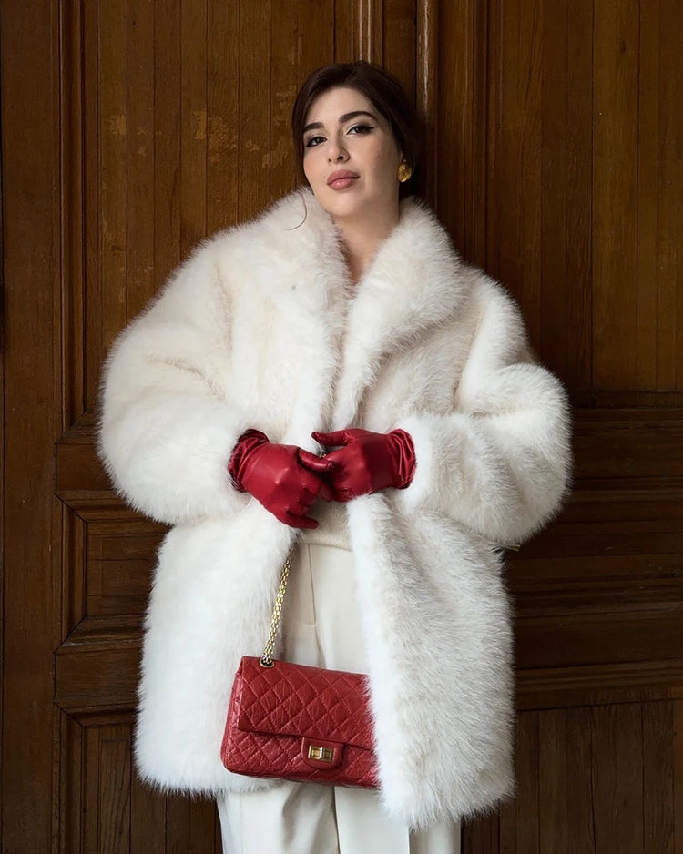 ZADORIN Luxury Winter White Pink Faux Fur Coat Woman Long Oversized Turn Down Collar Furry Fur Jacket Womens Coat Fur Faux Coats