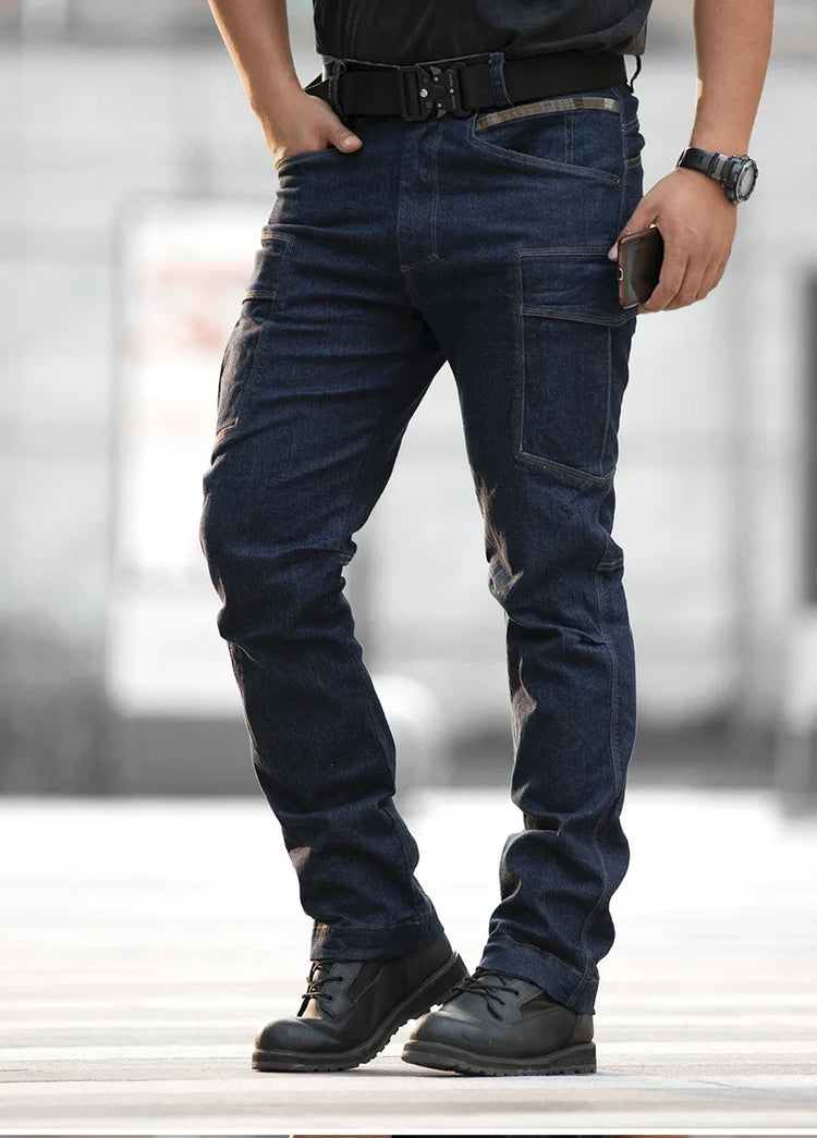 Men's Tactical Jeans Military Denim Cargo Pants Multi-pocket Elastic Casual  Work Trousers Outdoor Combat Training Hiking Pants