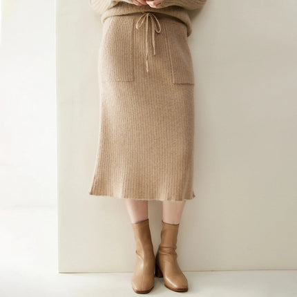100% Cashmere Skirt Women's Clothes Over Knees Knitwear New Collection High Quality Autumn Winter Soft Warm Straight Long Skirt PlatiNum