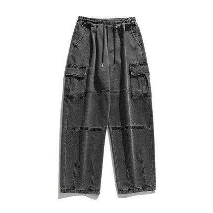 2025 Men's retro camouflage jeans, informal washed wide leg jeans, men's autumn and winter loose pants, old blue multi pocket PlatiNum