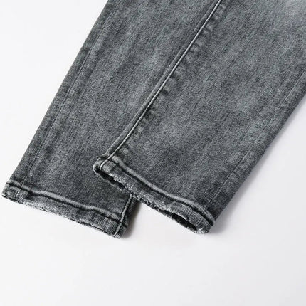 Street Designer Fashion Men Jeans Retro Gray Stretch Skinny Fit Patched Ripped Jeans Men Brand Hip Hop Y2K Denim Pants Hombre PlatiNum