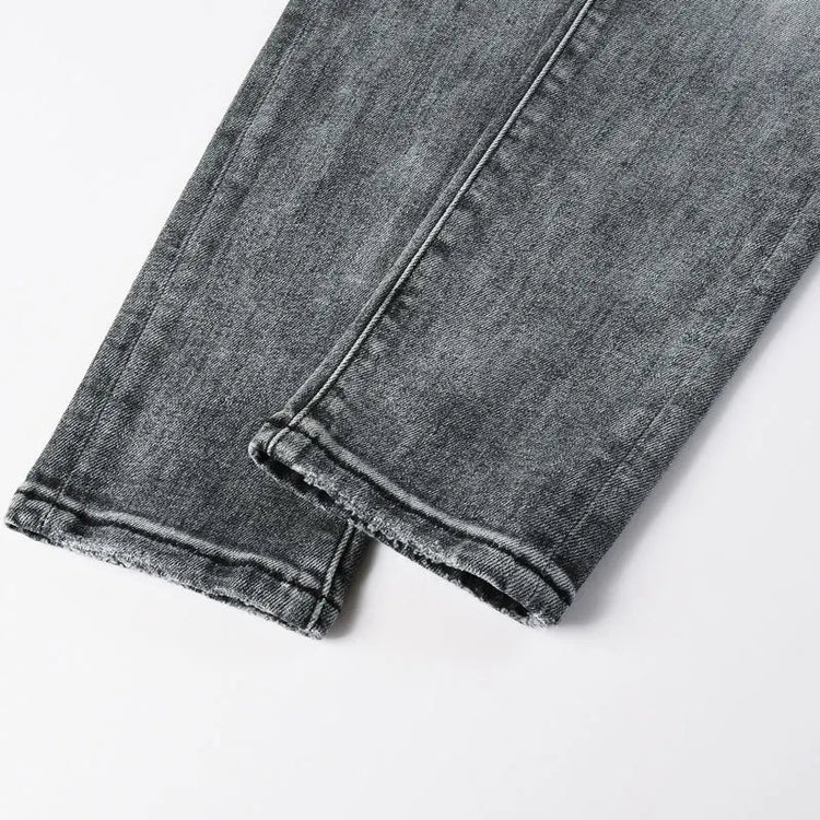 Street Designer Fashion Men Jeans Retro Gray Stretch Skinny Fit Patched Ripped Jeans Men Brand Hip Hop Y2K Denim Pants Hombre PlatiNum