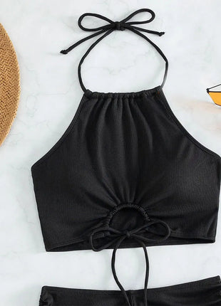 Bikini sexy a vita alta con lacci, set due pezzi da donna, costume da bagno sdoppiato, bikini da spiaggia, nuovo, per tutte le stagioni, tinta unita, senza schienale PlatiNum