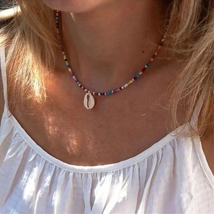 2023 Fashion Multilayer Boho Colorful Bead Chain Necklace For Women Female Crystal Water Drop Metal Letter Pendant Jewelry Gift PlatiNum