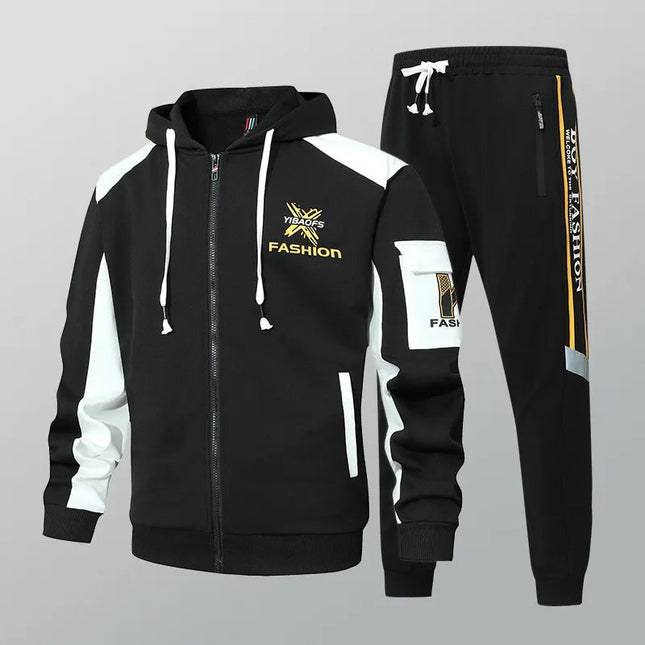 New men's Zipper Cardigan, Pants, High-end Fashion Two-piece Set, Casual Sportswear, Spring and Autumn Printed Commuting Set PlatiNum