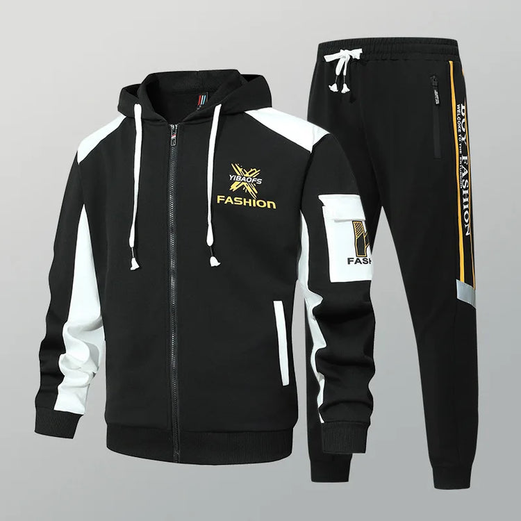 Men's High-End Fashion Zipper Cardigan And Pants Two-Piece Set Casual Sportswear Spring Autumn Printed Commuting Outfit