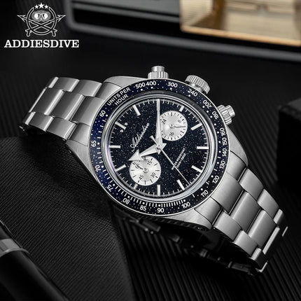 ADDIESDIVE New Quartz Watch Luxury VK64 Chronograph Men Wristwatches BGW9 Luminous Diving 100m Waterproof 316L Stainless Steel