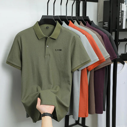 Men's Luxury Brand Short Sleeve Polo Shirt with Letter Print, 100% Cotton Summer T-shirt, Comfortable, Breathable, Casual, Lapel Collar.