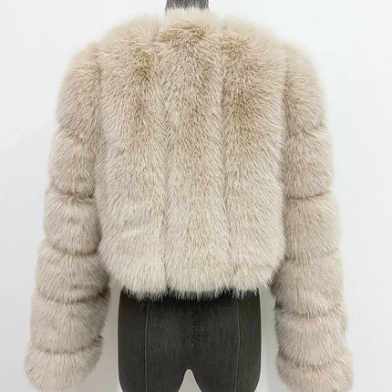 ZADORIN Luxury Cropped White Faux Fox Fur Coat Woman Clothing V Neck Long Sleeve Winter Fluffy Faux Fur Jacket Fur Coats Woman