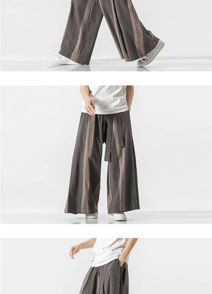 Pantaloni da uomo a gamba larga a righe in cotone e lino pantaloni a gamba larga uomo retrò stile cinese maschile casual vendite calde Nepal veste pantaloni da jogging