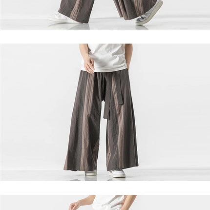 Pantaloni da uomo a gamba larga a righe in cotone e lino pantaloni a gamba larga uomo retrò stile cinese maschile casual vendite calde Nepal veste pantaloni da jogging
