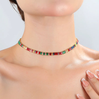Collana girocollo con zirconi cubici da donna verde di lusso Collana con catena da tennis in cristallo arcobaleno lucido CZ per regalo da donna